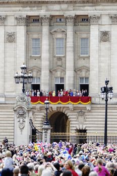 LONDON, UK - June 16: The Royal Family appears on Buckingham Palace balcony during Trooping the Colour ceremony, on June 16, 2012 in London. Trooping the Colour takes place every year in June to officialy celebrate the sovereign birthday.