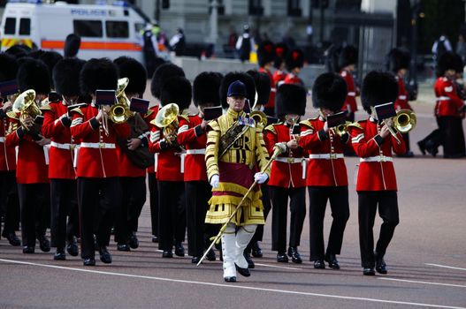 LONDON, UK - June 16: Trooping the Colour ceremony on the Mall and at Buckingham Palace, on June 16, 2012 in London. Trooping the Colour takes place every year in June to officialy celebrate the sovereign birthday.