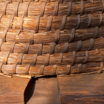 Traditional straw/wicker woven bee hive, entrance