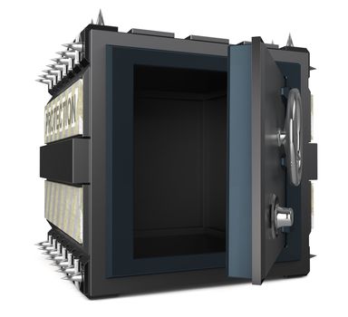 Black armored safe deposit box with spikes