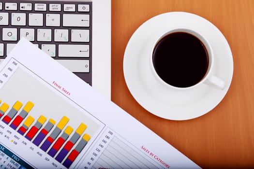 Image of business table with a cup of coffee and norebook