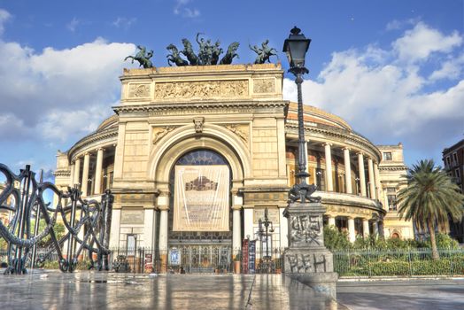 The Politeama Garibaldi theater in Palermo in hdr. Sicily. Italy