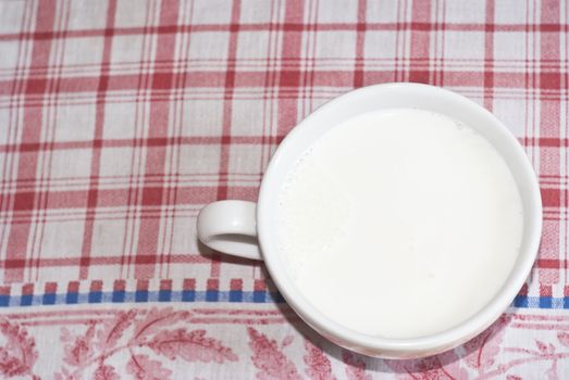 Cup of milk on the table .