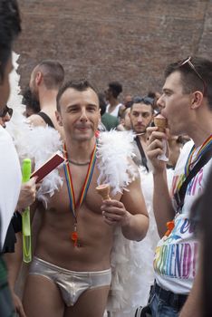 BOLOGNA - JUNE 9: 30,000 people took part in the Bologna Gay Pride parade to support gay rights, on June 09, 2012 in Bologna, Italy.