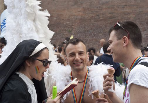 BOLOGNA - JUNE 9: 30,000 people took part in the Bologna Gay Pride parade to support gay rights, on June 09, 2012 in Bologna, Italy.