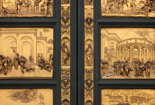 Detail of the Doors of Paradise in Battistero di San Giovanni, Florence, Italy.