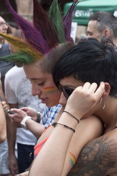 BOLOGNA - JUNE 9: 30,000 people took part in the Bologna Gay Pride parade to support gay rights, on June 09, 2012 in Bologna, Italy.