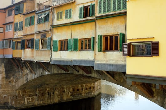 Famous Ponte Veccio in Florence, detail shot of the shops on the side of the bridge.