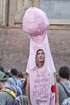 BOLOGNA - JUNE 9: 30,000 people took part in the Bologna Gay Pride parade to support gay rights, on June 09, 2012 in Bologna, Italy.