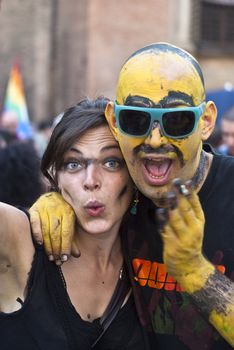 BOLOGNA - JUNE 9: 30,000 people took part in the Bologna Gay Pride parade to support gay rights, on June 09, 2012 in Bologna, Italy.