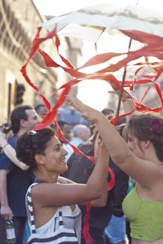 BOLOGNA - JUNE 9: 30,000 people took part in the Bologna Gay Pride parade to support gay rights, on June 09, 2012 in Bologna, Italy.