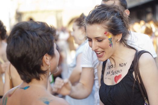 BOLOGNA - JUNE 9: 30,000 people took part in the Bologna Gay Pride parade to support gay rights, on June 09, 2012 in Bologna, Italy.