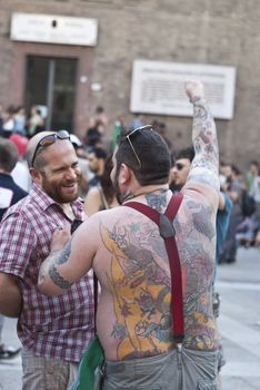 BOLOGNA - JUNE 9: 30,000 people took part in the Bologna Gay Pride parade to support gay rights, on June 09, 2012 in Bologna, Italy.