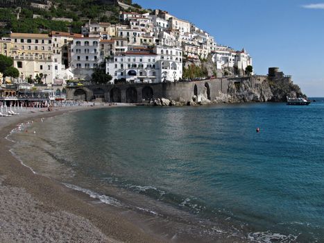 View from the beach in Amalfi, Italy.                               