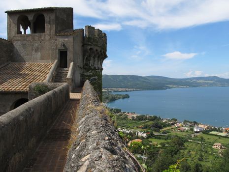 Lago di Bracciano view from the castle wall of Castello Orsini-Odescalchi.