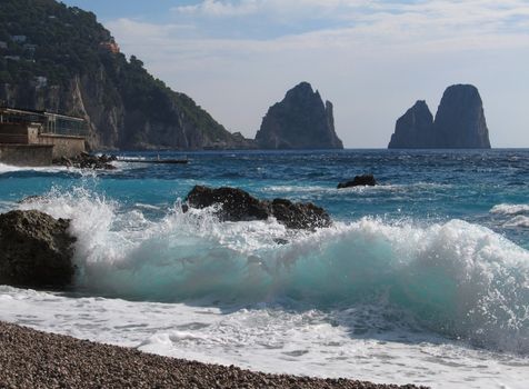 View from the shore of Marina piccola on island Carpi in Naples Bay area.