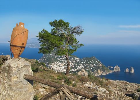 Panoramic View toward the Faraglioni from the highest point on the island Capri - Monte Solaro.