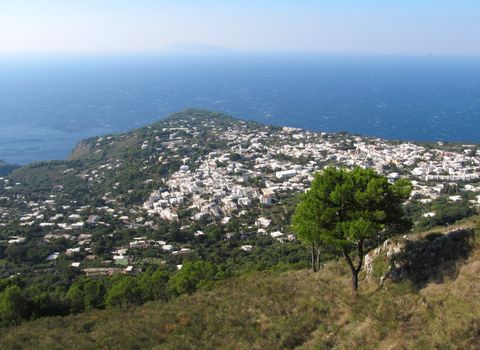 View from the top of Monte Solaro on island Capri toward the Anacapri.