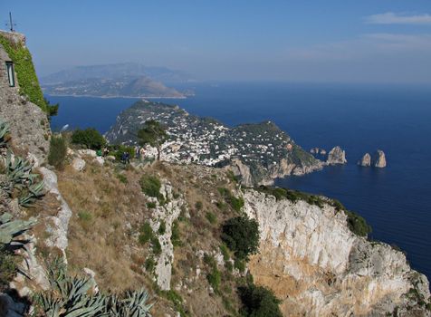 Panoramic View toward the Faraglioni from the highest point on the island Capri - Monte Solaro.