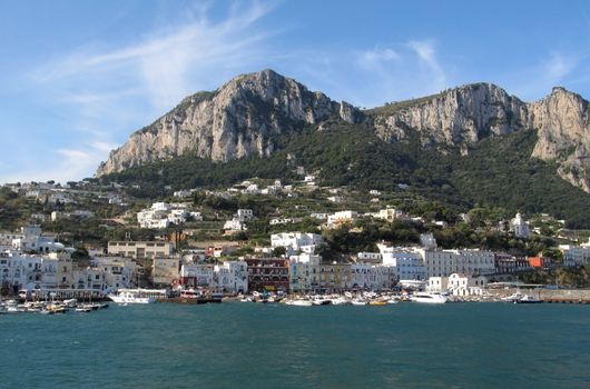 Seaview of Marina Grande on an island Capri in a bright sunny morning.