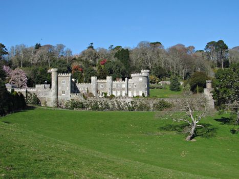 View of Caerhays Castle in Cornwall, South England.