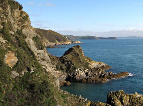 Pure Nature feeling on the Cliffs of Cornwall. Shot with blue sky.