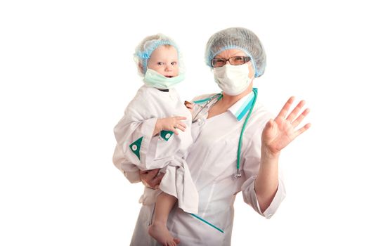 doctor and child dressed as a doctor
