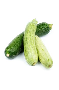 Arrangement of Ripe Marrow Vegetable and Zucchini isolated on white background