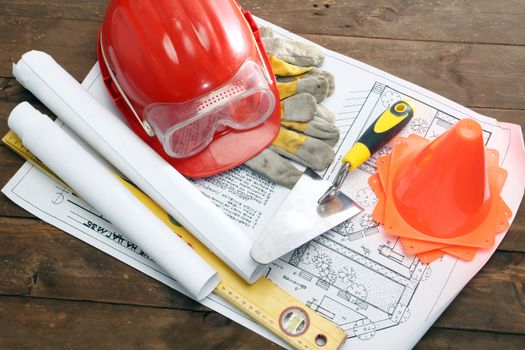 Safety gear and tools close up