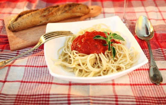 Pasta with tomato sauce and oregano. Picture is taken with the TS lens