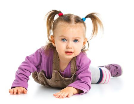 Little fashionable baby girl. Isolated on white background