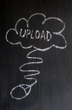 Cloud service of uploading - concept drawn with chalk on a blackboard