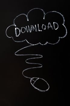 Cloud service of downloading - concept drawn with chalk on a blackboard