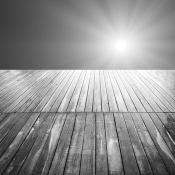 sunset or sunrise on a wooden pier