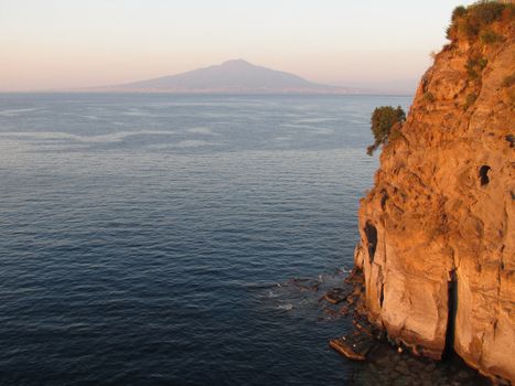 Gulf of Naples with Mount Vesuvius in the distance, shot taken at late afternoon from St.Agnello coast, near Sorrento.