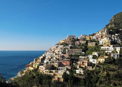The beautiful town of Positano in costiera Amalfina, Sorrento area. Panoramic view of the city.