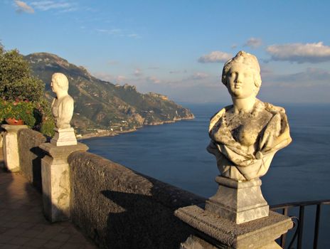 Terrace of infinity is a famous sightseeing spot of villa Cimbrone in Ravello, Amalfi coast.