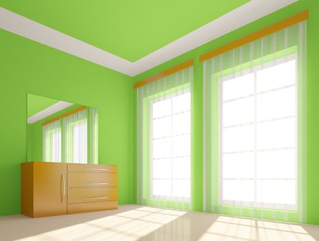 3D illustration of modern green room
