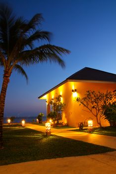 tropical resort at night in thailand