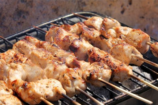 Barbecue with delicious grilled meat on grill