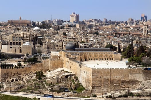 view of the old city and the Temple Mount, Jerusalem, Holy Land