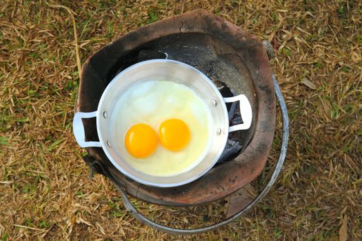 eggs cooked on a camping stove