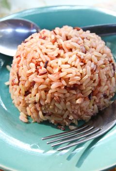 Plate of brown cooked rice