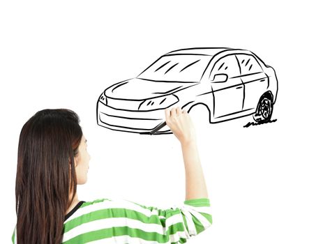 woman draw car transportation