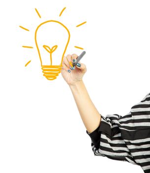 woman drawing light bulb idea concept