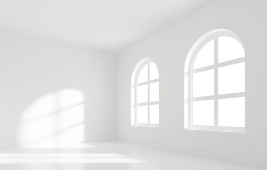 3d Illustration of White Room with Windows