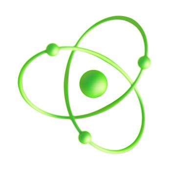 �d Illustration of Green Atom Isolated on White Background