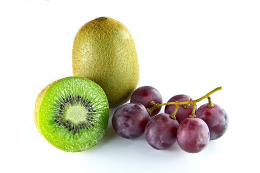 kiwi and grape fruit isolated on white background