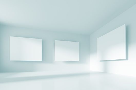3d Illustration of Blue Abstract Gallery Interior