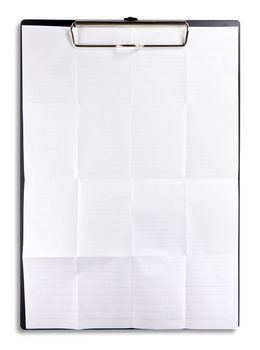 white crumpled paper with clipboard isolated